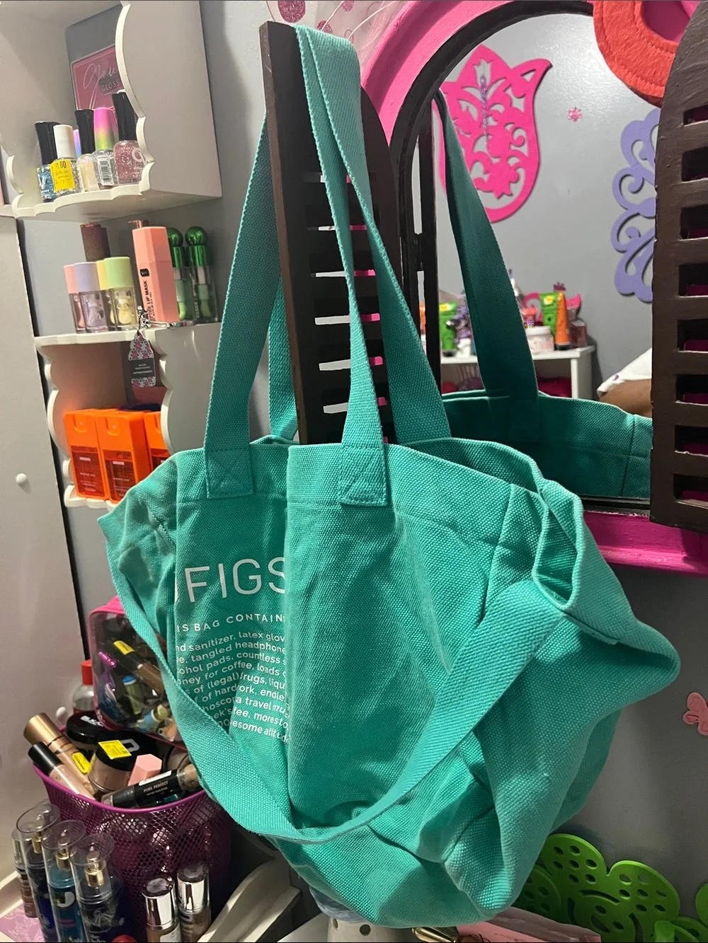 Figs Large Tote Bag in Teal Green